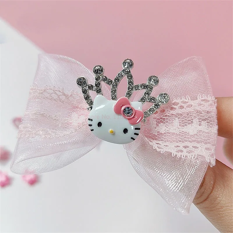 New Kawaii Cute Sanrio Hello Kitty Card Issuance Set Hair Accessories Gift Box Cartoon Children Little Crown Anime Toys For Girl