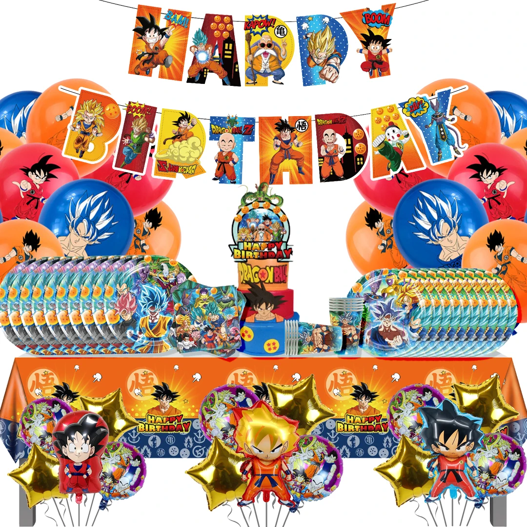 Hot cartoon Dragon Ball Birthday Party dinnerware Disposable Banner Cake Topper Hanging Flag Dragon Balloons Birthday Decoration