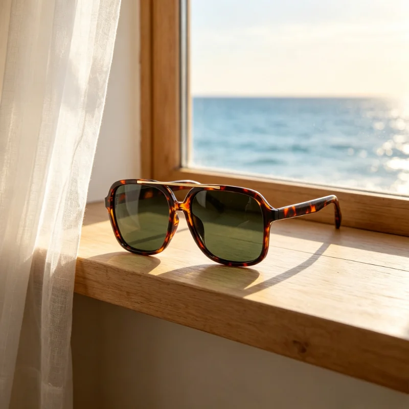 Retro Double Bridge Sunglasses Tortoiseshell Metal Decor Vintage Large Square Frame for Beach UV400 Streetwear Sun Glasses