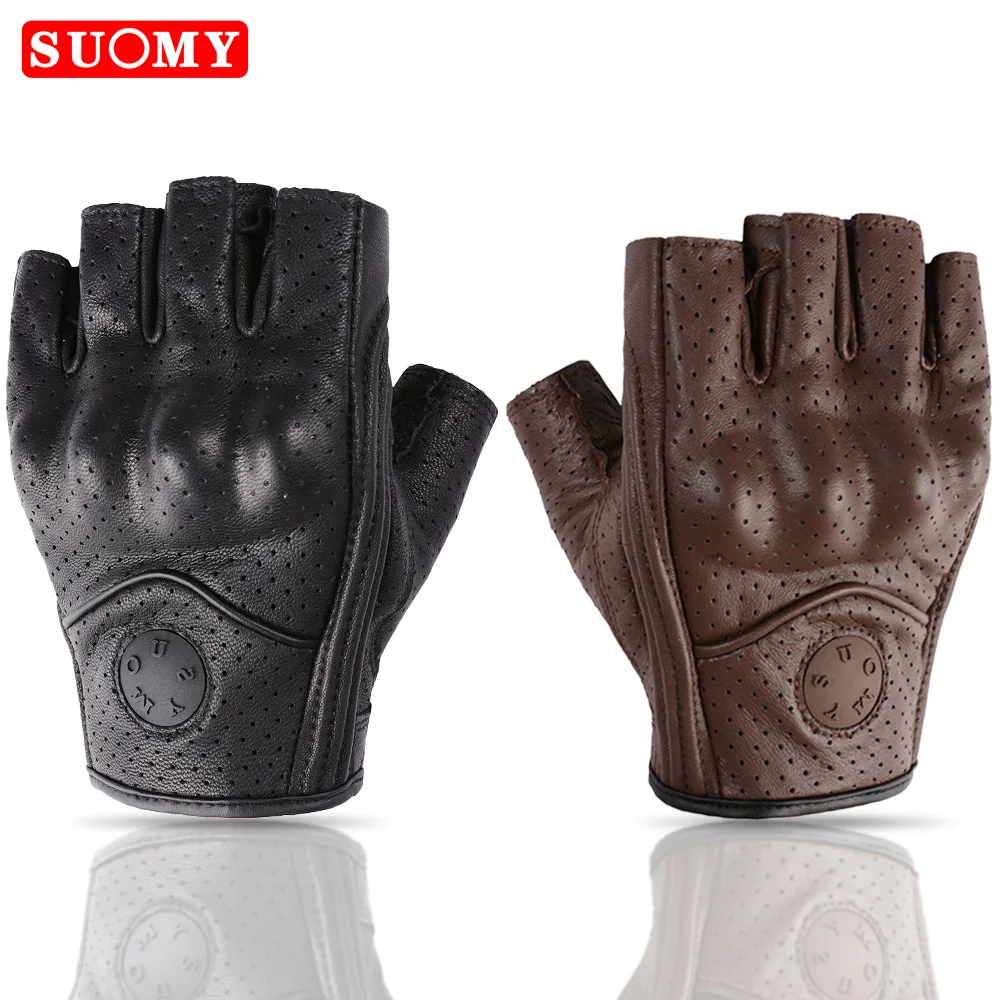 

SUOMY Summer Motorcycle Fingerless Gloves Accessories Goatskin Leather Half Finger Gloves Man Women Motocross Gant Moto Guantes