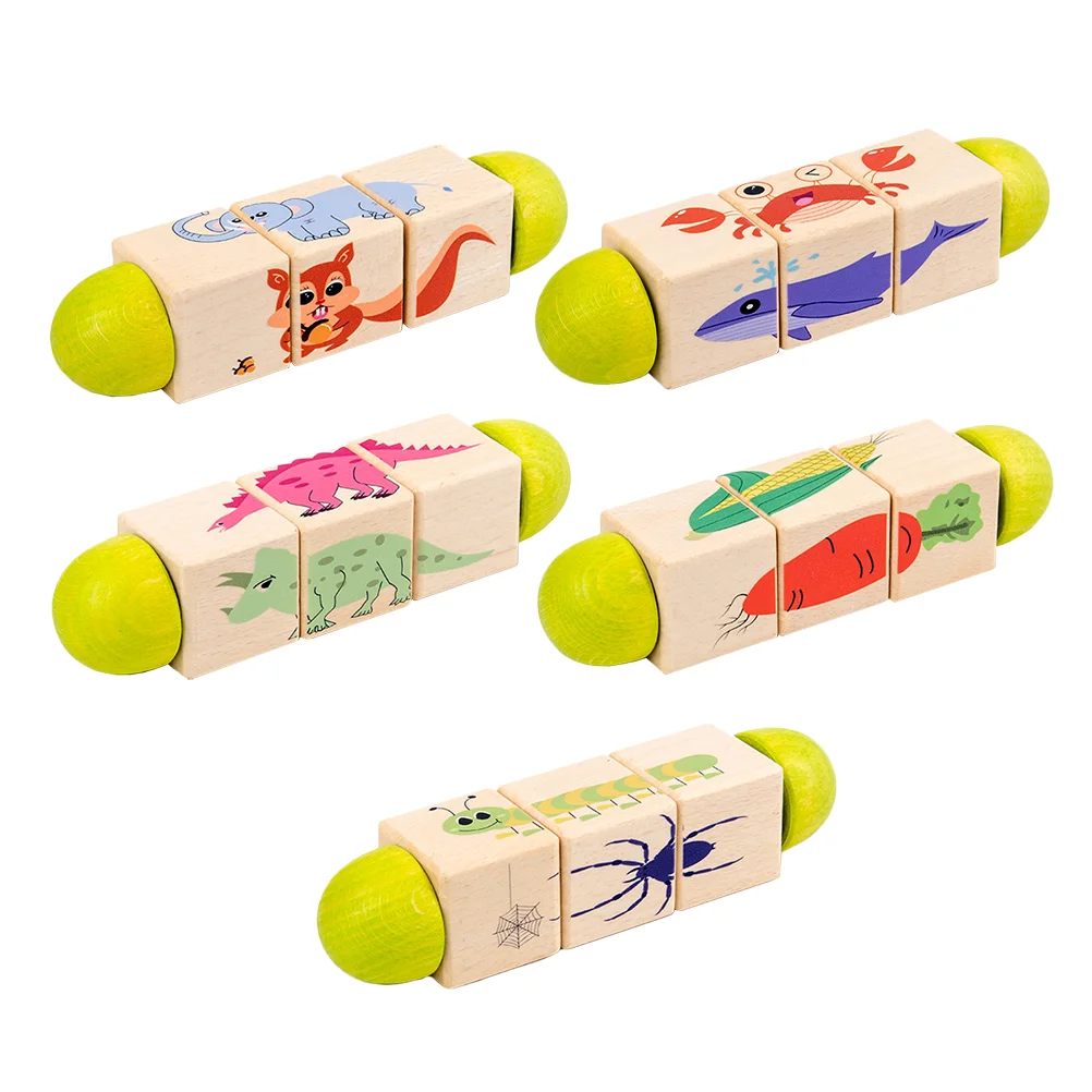 5 Pcs Rotating Block Puzzle Infant Toys Wooden Plaything Jigsaw Stack Educational Matching Child Toddler