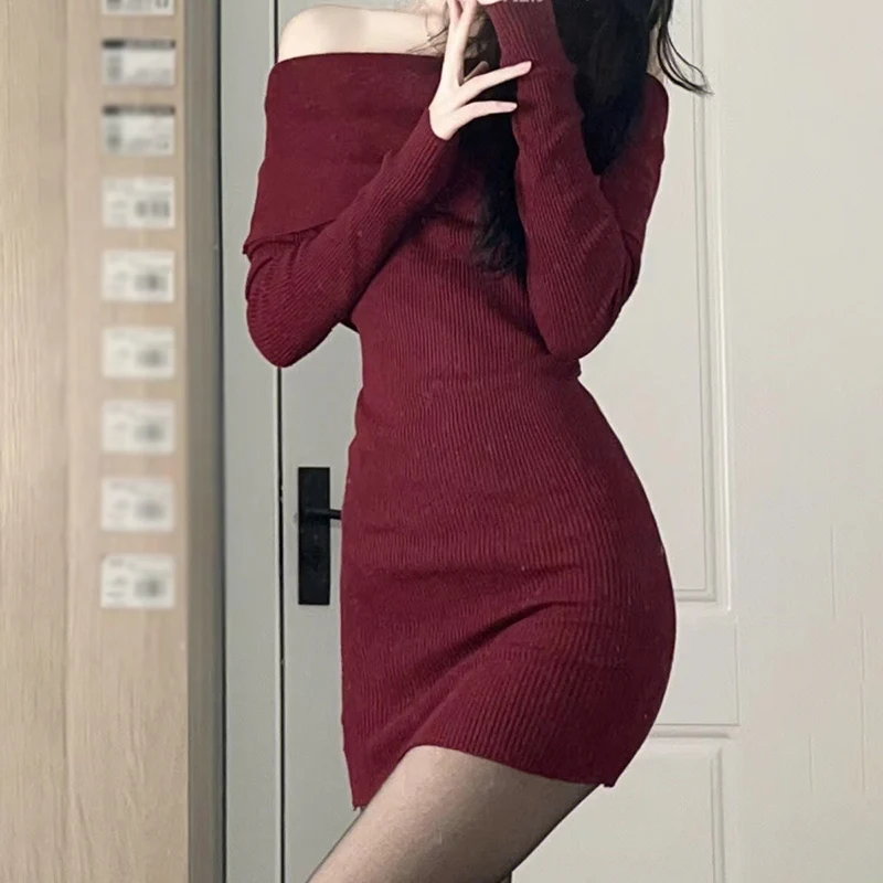 Women Sexy Party Strapless Bodycon Knit Slim Package Hip Red Mini Dress Sundress Female Clothing