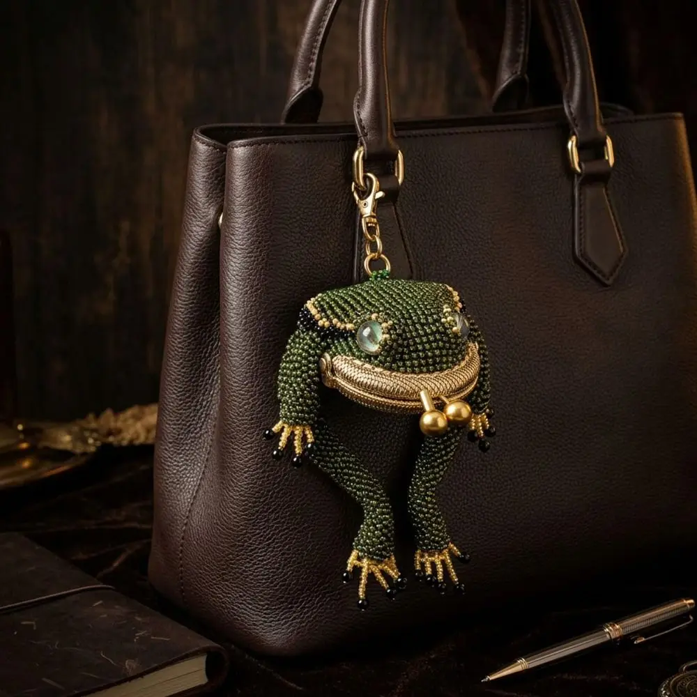 Gifts Mini Charming Frog Coin Purse Kiss Lock Closure 3D Cartoon Style Earbud Storage Pouch Beaded Bag Accessories for Girls