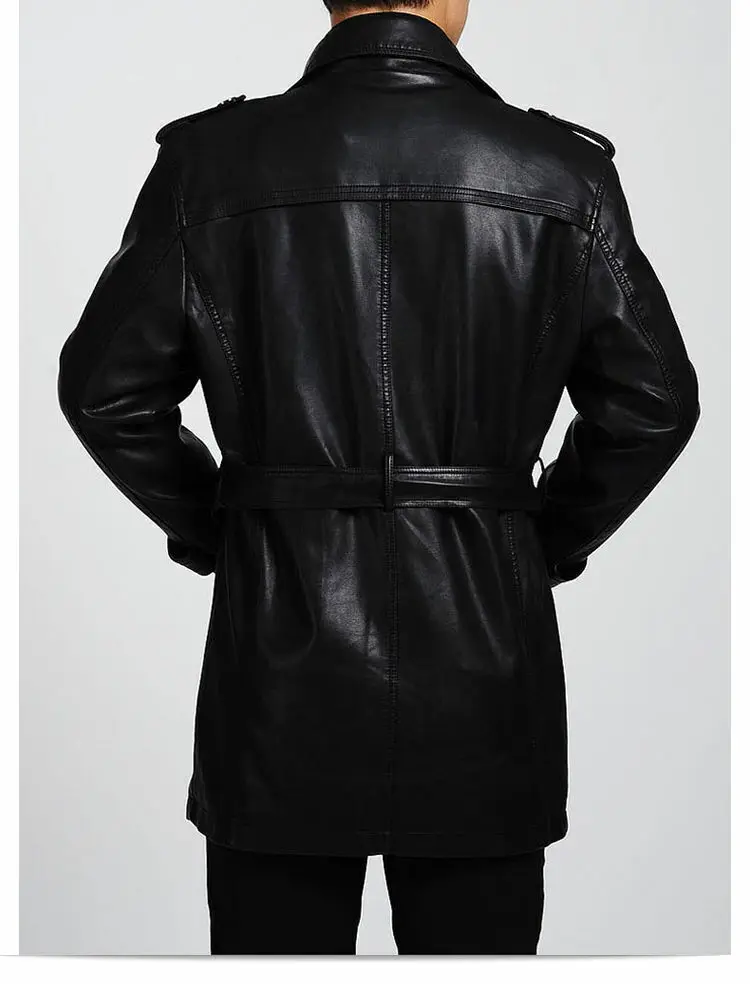 Men's Windbreaker Jacket Black Leather Genuine Sheepskin 3/4 Jacket Jacket European and American Fashion Trend