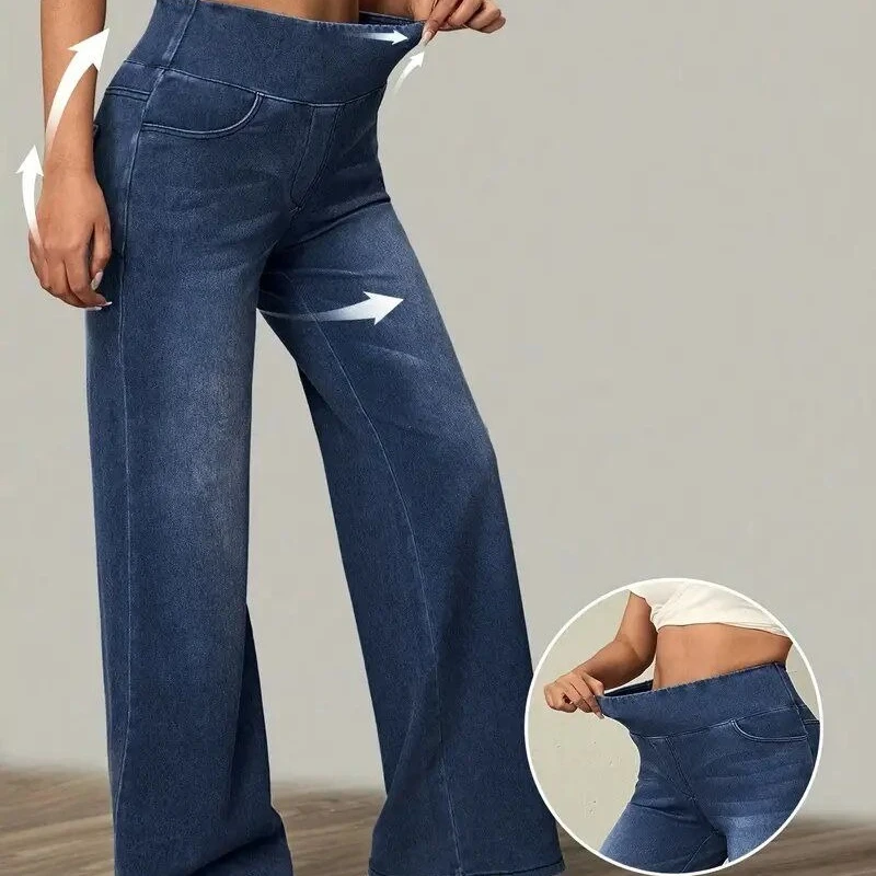 Modne spodnie damskie na jesień i zimę, z gumką w pasie, luźne, z wysoką elastycznością, dżinsowe, o prostych nogawkach, uniwersalne i stylowe.