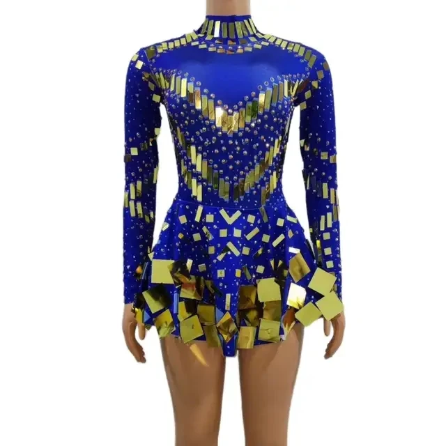 Vestido de festa com espelho arco-íris feminino, vestido de palco elástico, boate comemoram vestido, roupa preta de bailarina, 2023