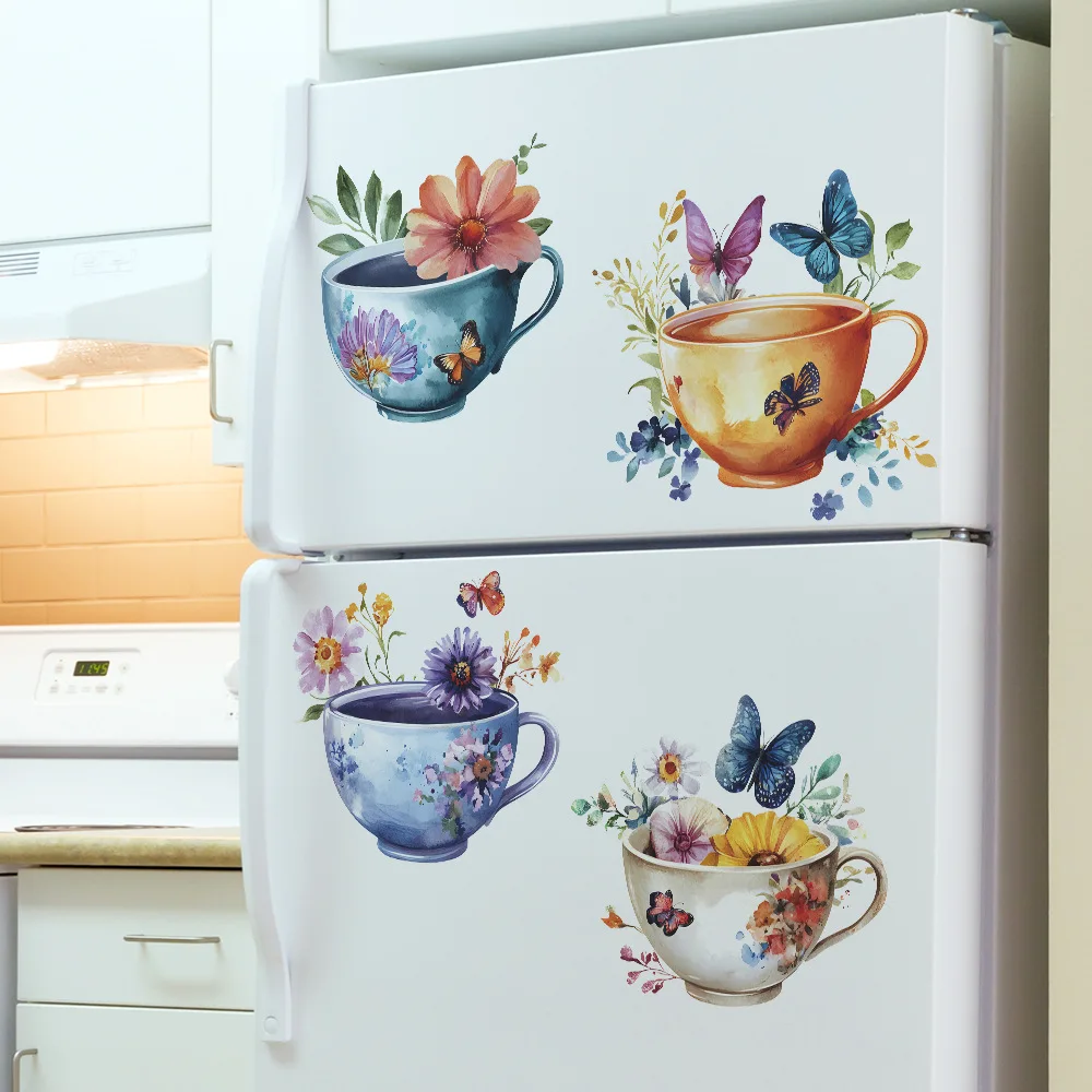 Creative Watercolor Exquisite Tea Cup Wall Sticker For Kitchen Restaurant Decoration Mural Room Background Home Decor Wallpaper