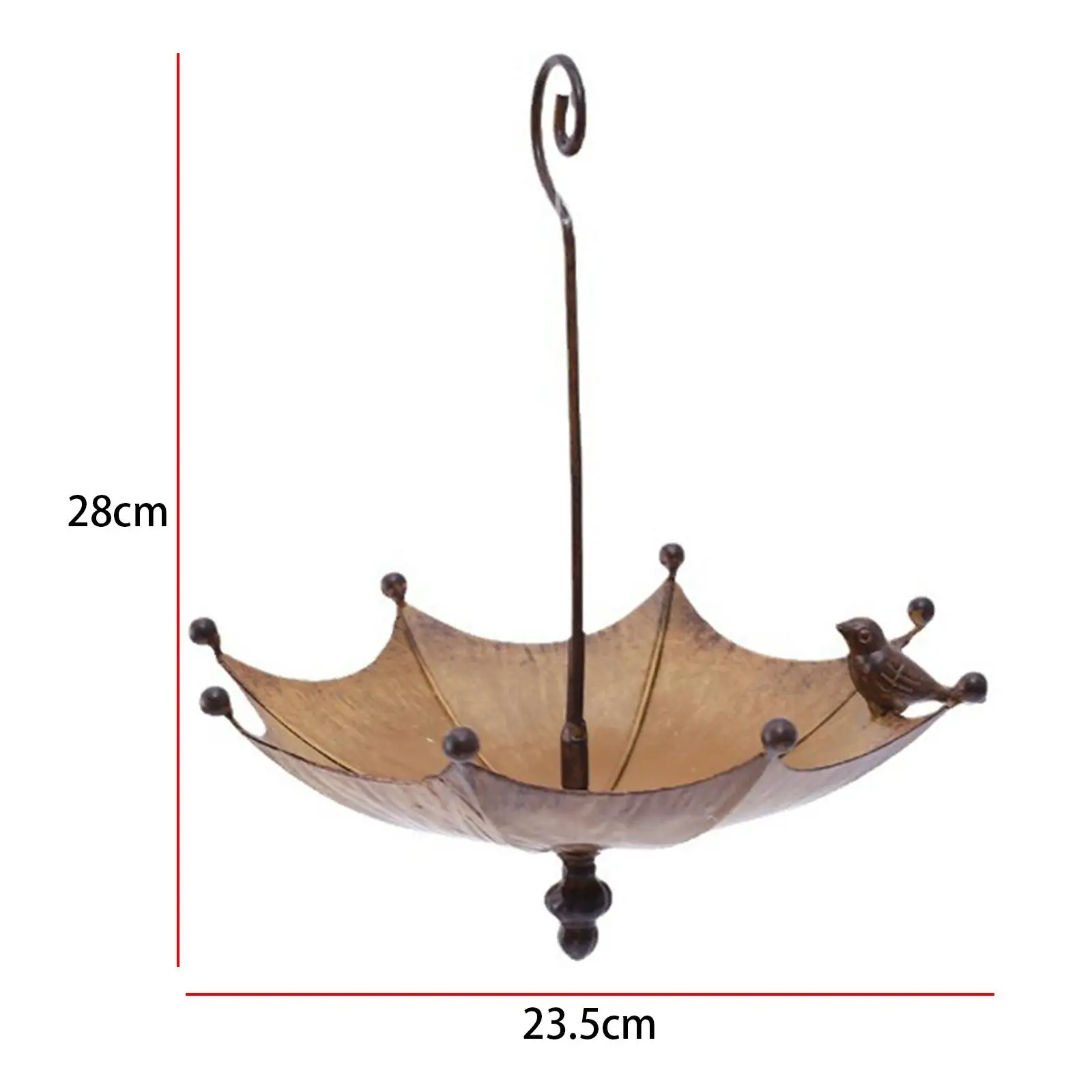 Umbrella Bird Feeder Hanging Water Tray Brown Premium Garden Decoration Iron Bird Food Bowl for Porch Outside Yard Lawn Outdoor