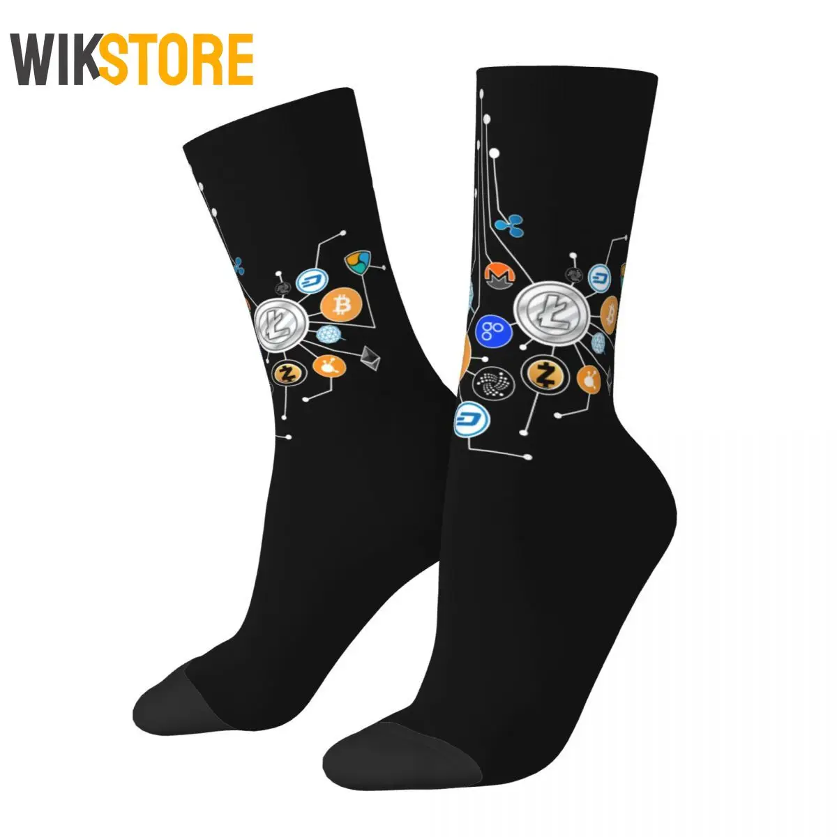 Funny Happy Women Men Cryptocurrency Network Bitcoin Socks BTC Crypto Currency Sweat Absorbing Skateboard Breathable Crazy Sock