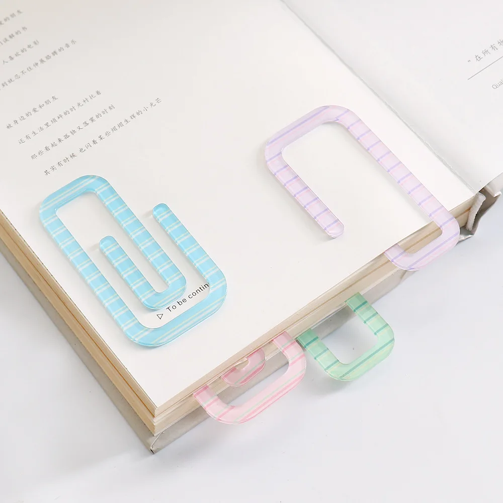 4pcs Mini Color Stripes Bookmarks Set Paper Clips Style Dopamine Colored Acrylic Page Marker Unique Reading Gift A7726
