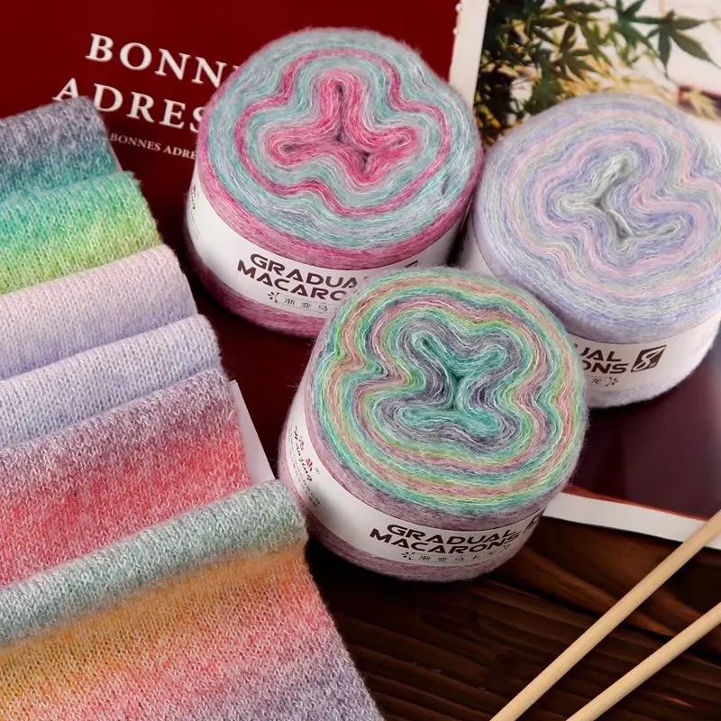 100g DIY Gradient Mohair Yarn handmade knitt Silk Thread medium thick mohair, for DIY sweater, scarf, thread shawl close fitting