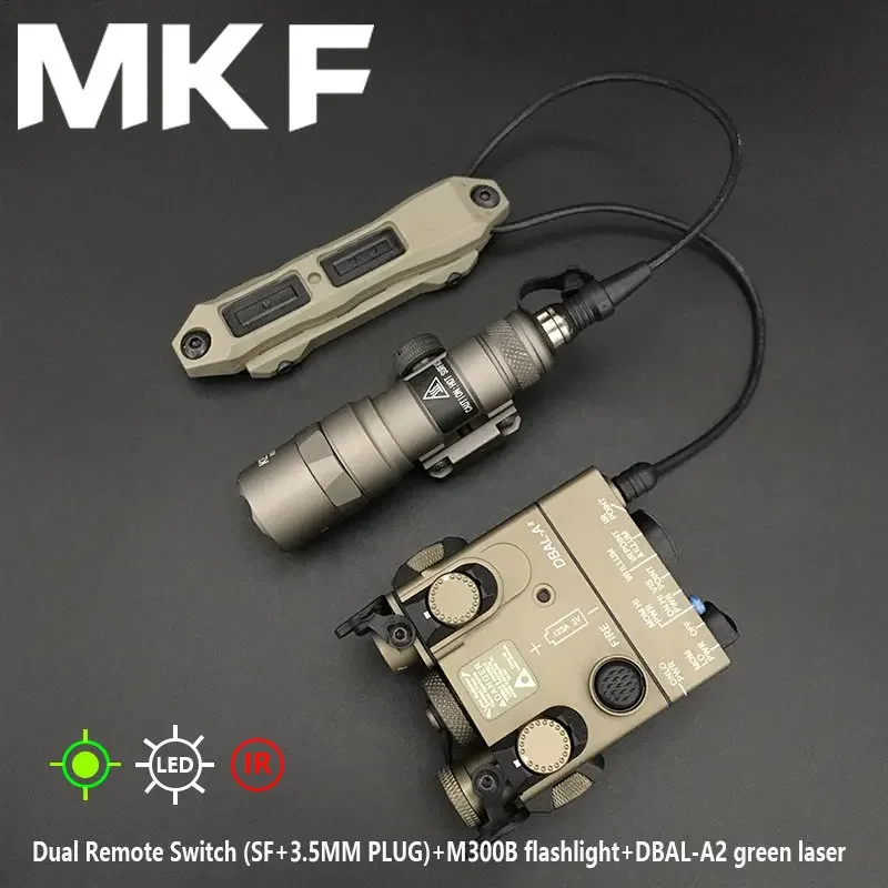 Tactical Metal DBAL-A2 Red Green IR Laser+ M300B M300 Flashlight with Dual Control Pressure Switch Set Fit 20mm Picatinny Rail