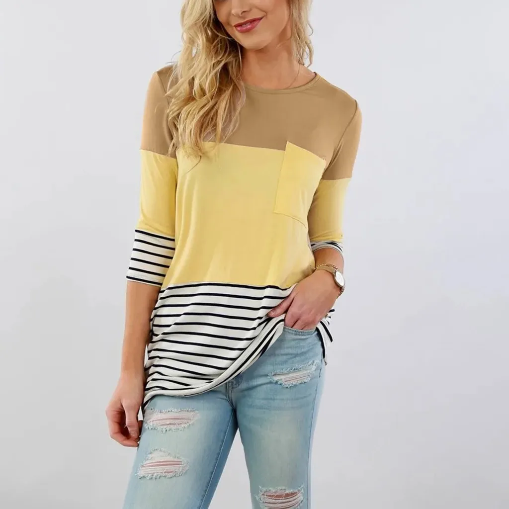 Mode Schwangere Frauen Nähte Farbe Stillen Pflege T Shirts Beiläufige Lose Langarm T Tops Für Mutterschaft – Detail 23