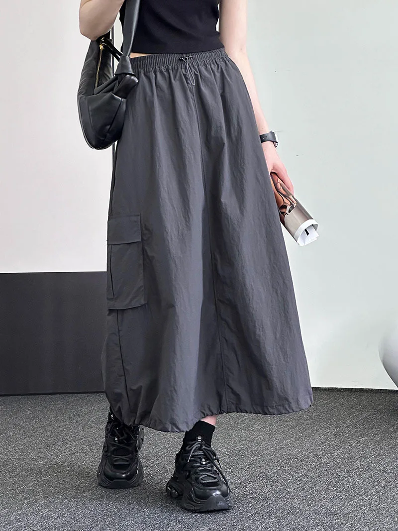 

2024 Women Summer Long Skirts High Waist A-line Loose Style Skirts With Belt Women Casual Skirts Jupe Femme Saias Mujer