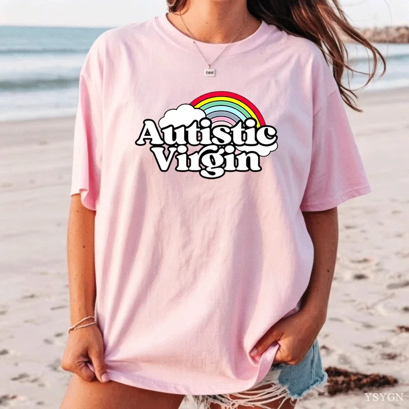 Autistic Virgin Women T Shirt Funny Cotton Short Sleeve Autism Tee Shirt Virginity T-shirt Harajuku Mens Designer Clothing Tops