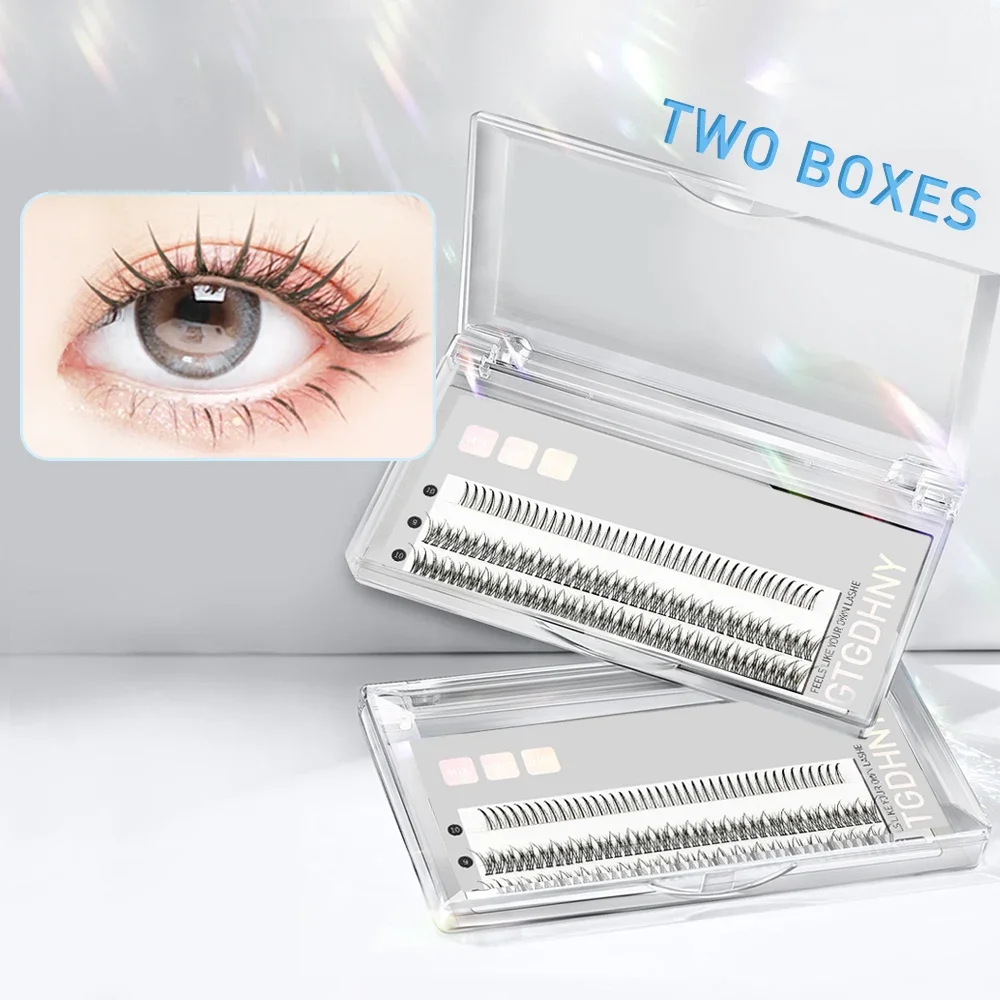 Two Boxes DIY Lashes A/M Shape Spikes Cluster Eyelash Extension FishTail Mix 3D Heat Bonded False  Individual Makeup Premade Fan