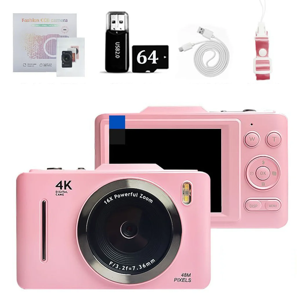 Appareil photo numérique CCD HD 4K de 2,8 pouces pour enfants et étudiants, portable et compact, parfait pour une utilisation familiale