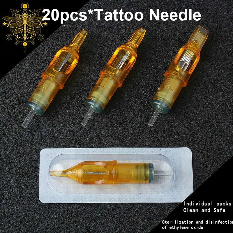 20szt Yellow Dragonfly Tattoo Cartridge Needle Agujas RL RM RS M1 Body Easy To Color For Machine Permanent Makeup Eyebrow Beauty