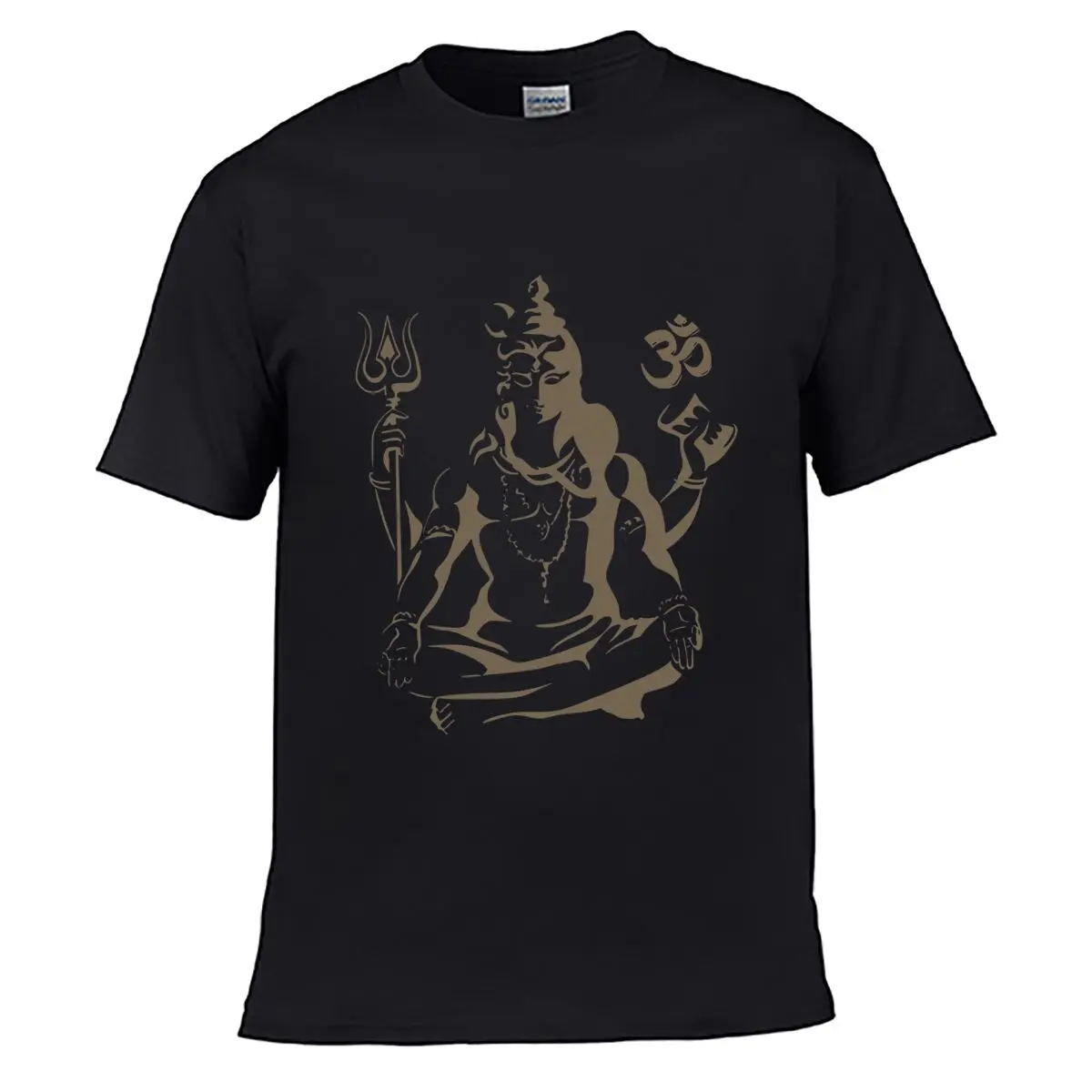 Shiva Om Trident Meditation Art Men Summer Washed Tee Loose Distressed Top