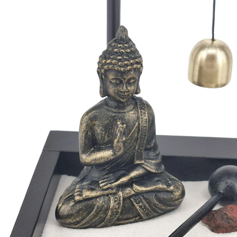 Desktop Sand Garden Meditating Buddha Statue,Mini Sand Tray Kit for Home Office DecorA09G view 5