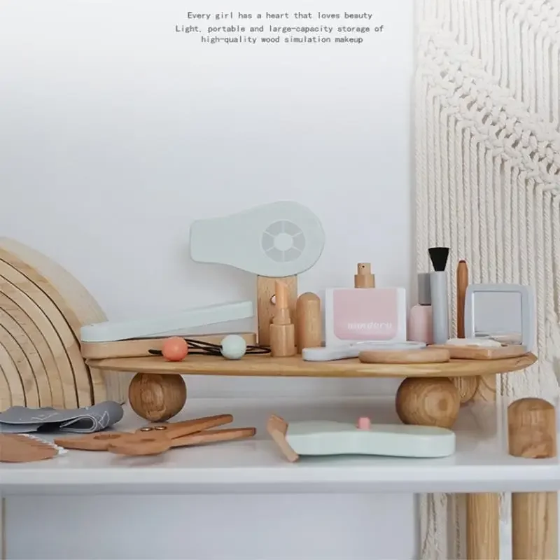 Girls Pretend Play Kid Make Up Beautiful Set Hairdressing Simulation Wooden Toys For  Children Dressing Cosmetic