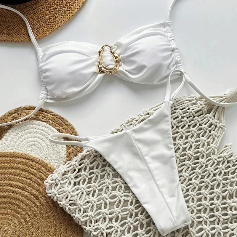 

White Sexy Bikinis Solid Swimsuits Women Swimwear Push Up Female Beach Swim Wear Bathing Suits Brazilian Bikini Set Pool Bather