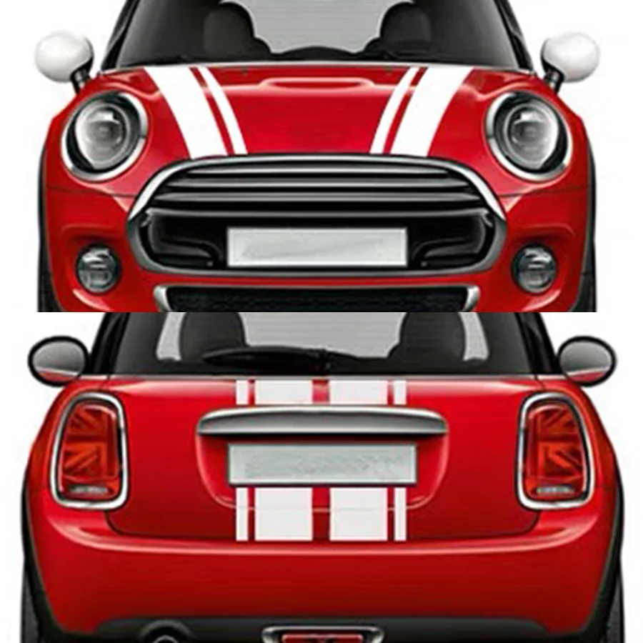 2Pcs Black/White Vinyl Car Styling Head Hood Bonnet Stripes Trunk Hood Sticker Cover Decal For BMW MINI Cooper F55 F56 R56