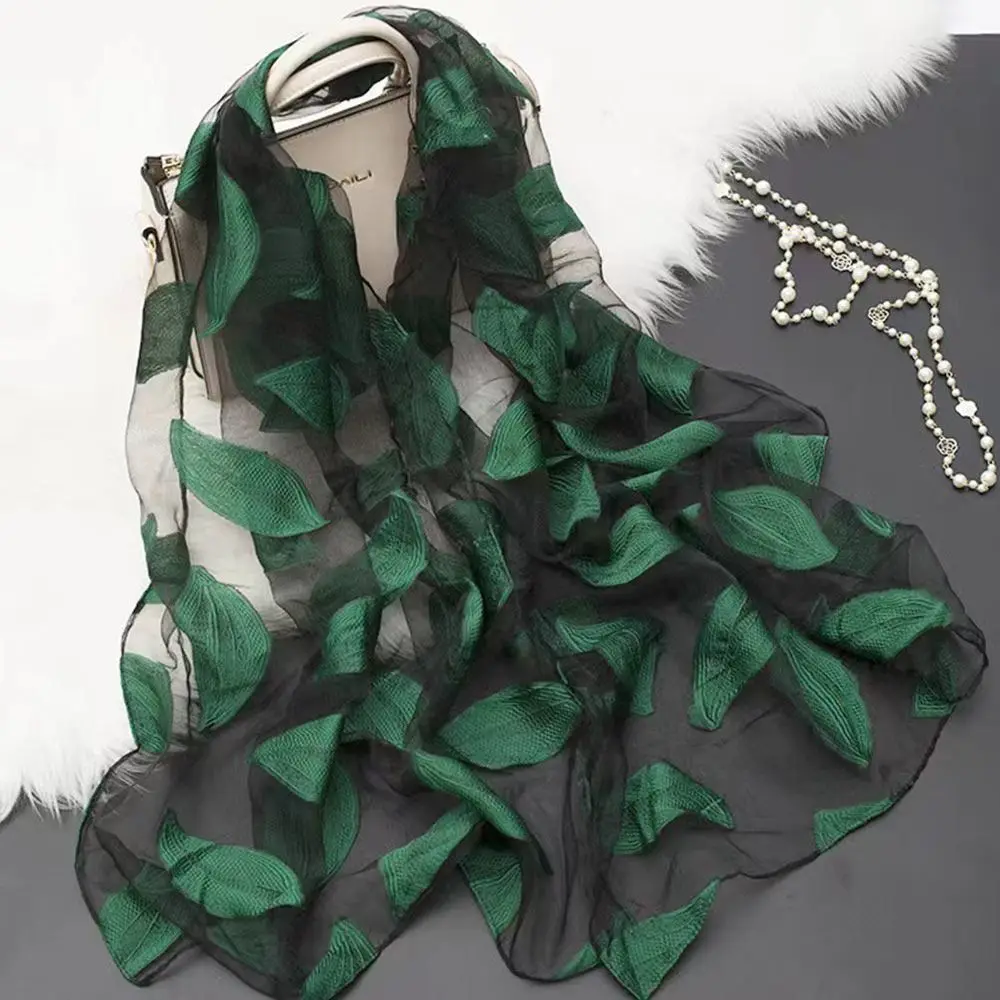 Summer Lightweight Silk Scarf Organza Gauze Soft Shawls Breathable Sheer Wrap Women
