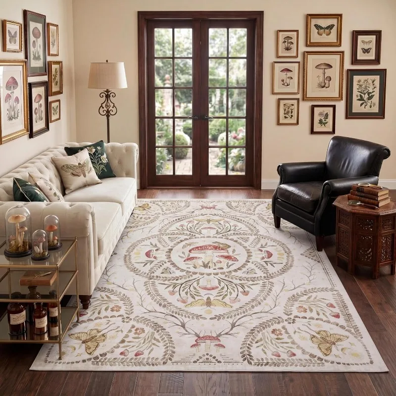 Mushroom Artistic Style Living Room Carpet Foldable Machine Washable Coffee Table Anti-slip Floor Mat Bedroom Bedside Soft Rug