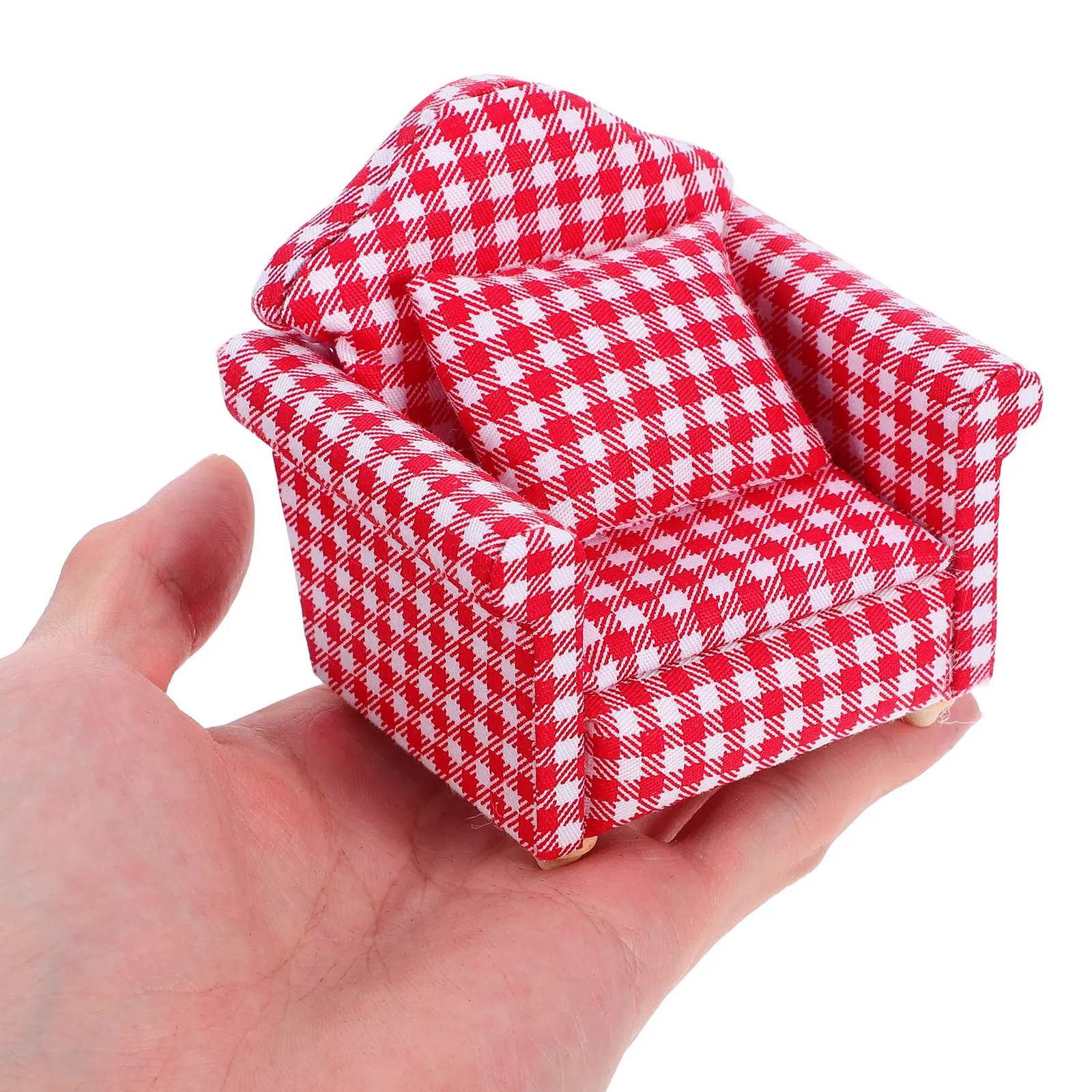 

2Sets Miniature Wooden Sofa Set Mini House Furniture Dollhouse Wood Single Sofa with Pillow Miniature Couch for Kids Playroom