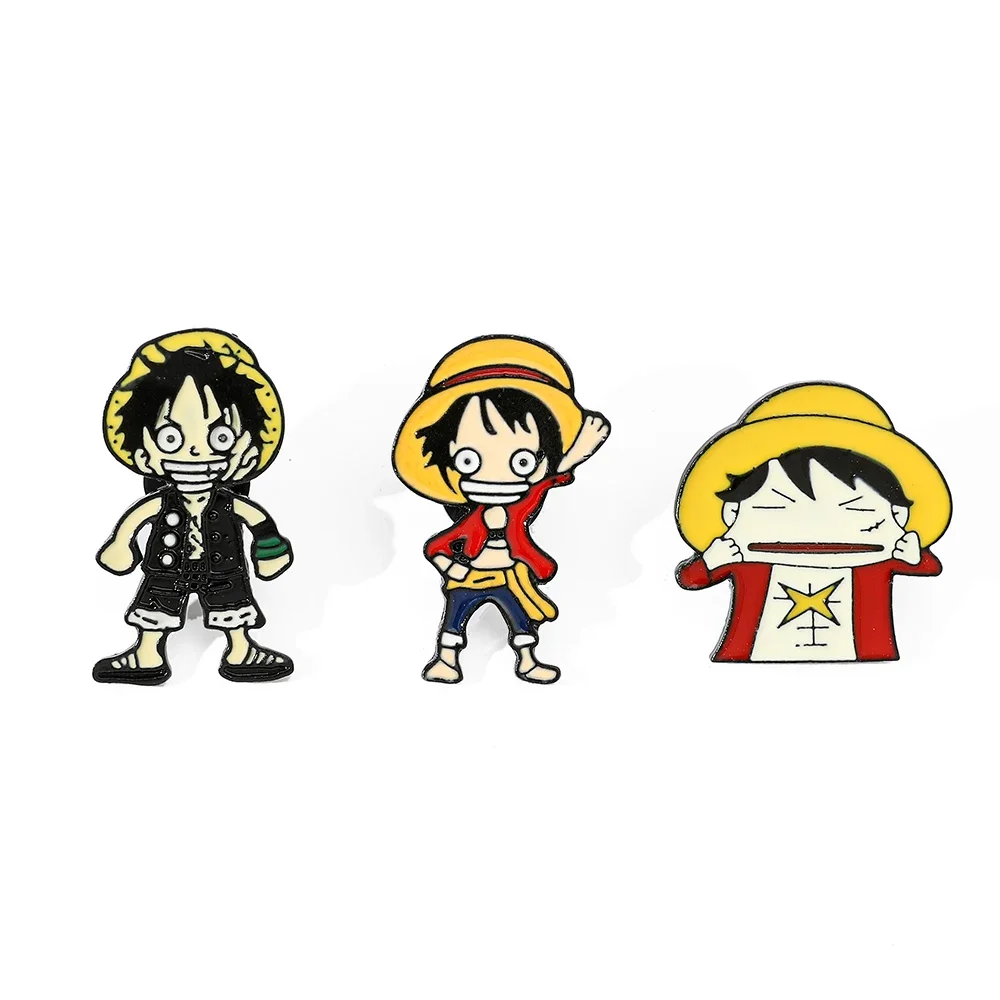 

3 Pcs Creative Anime Brooch Funny Monkey D. Luffy Enamel Pin Metal Badge Jewelry Clothing Backpack Accessories Gift for Friends
