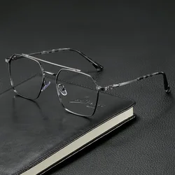 Retro Style Anti Blue Light Glasses Ultra Light Double Beam Metal Frame Large Frame Flat Glasses Business Men's Glasses