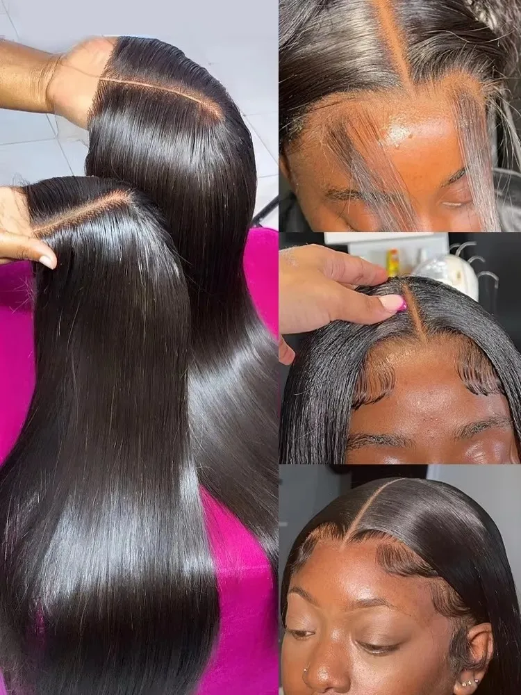 Perruque Lace Frontal Wig naturelle 100% naturelle, cheveux lisses, 13x6, 13x4, pre-plucked, pour femmes