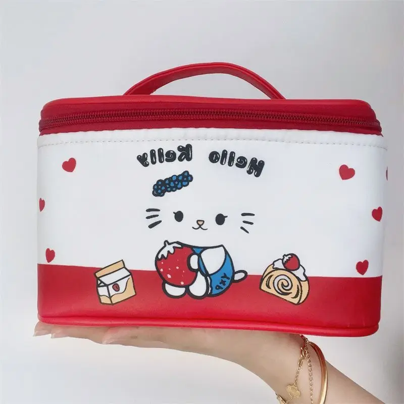 

New Hello Kitty Cartoon Makeup Bag Sanrio Cute Girl Waterproof Large Capacity Handbag Toiletry Bag Portable Travel Storage Bag