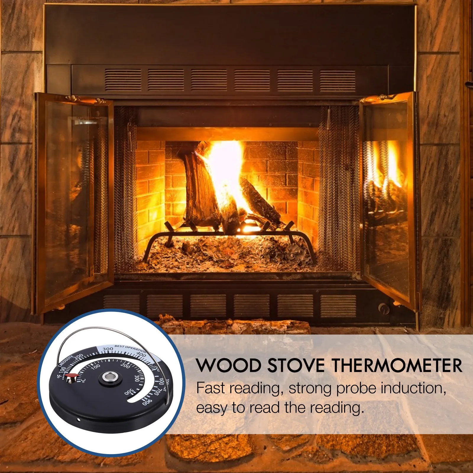 Stove Pipe Thermometer Gauge Magnetic Wood Stove Heat Sensor Chimney Temperature Monitor for Steel Oven