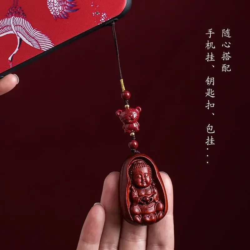 Dragon Year Natural Cinnabar Zodiac Buddha Car Key Ring Safe Good Luck Phone Chain Pendant Mężczyźni i kobiety Kreatywność Prezent