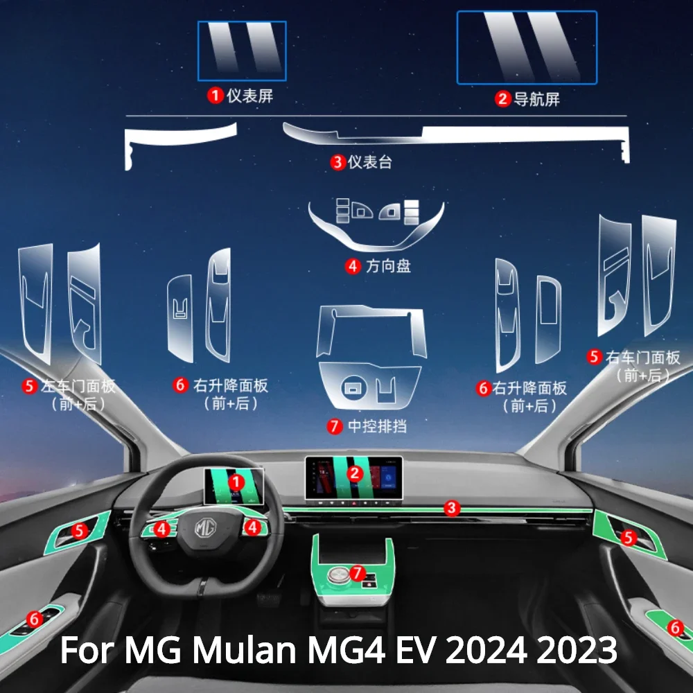 For MG Mulan MG4 EV 2024 2023 Interior Accessories film transparent TPU PFF Gear Panel Center Console Anti-scratch resist refit