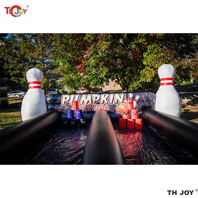 7x4m Doble Lanes Opblaasbaar pompoen Bowling Lane-spel voor Halloween-vakanties