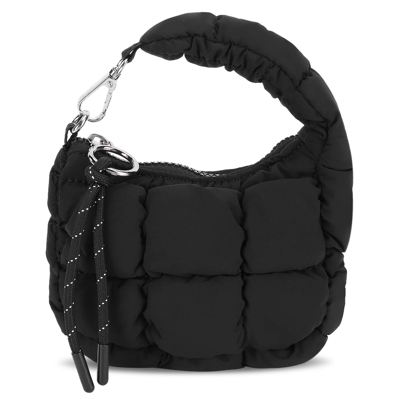 

Women Pleated Cloud Bag Solid Color Puffy Lightweight Clutch Zipper Closure Pendant Shoulder Bag Female Commute Travel Bag