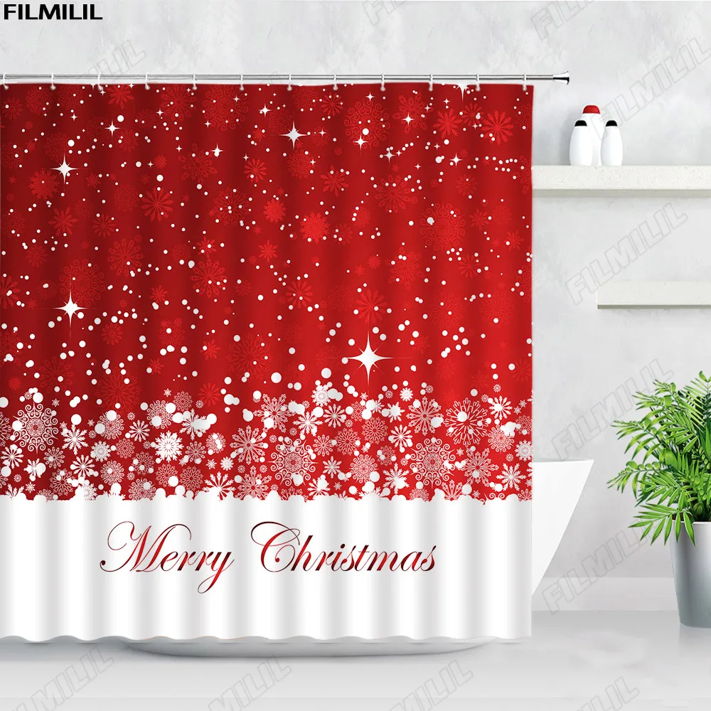 

Рождественская занавеска для душа с белыми снежинками, звездным небом, красными, рождественскими, новогодними, домашними украшениями для ванной комнаты, наборы занавесок для ванной из полиэстера