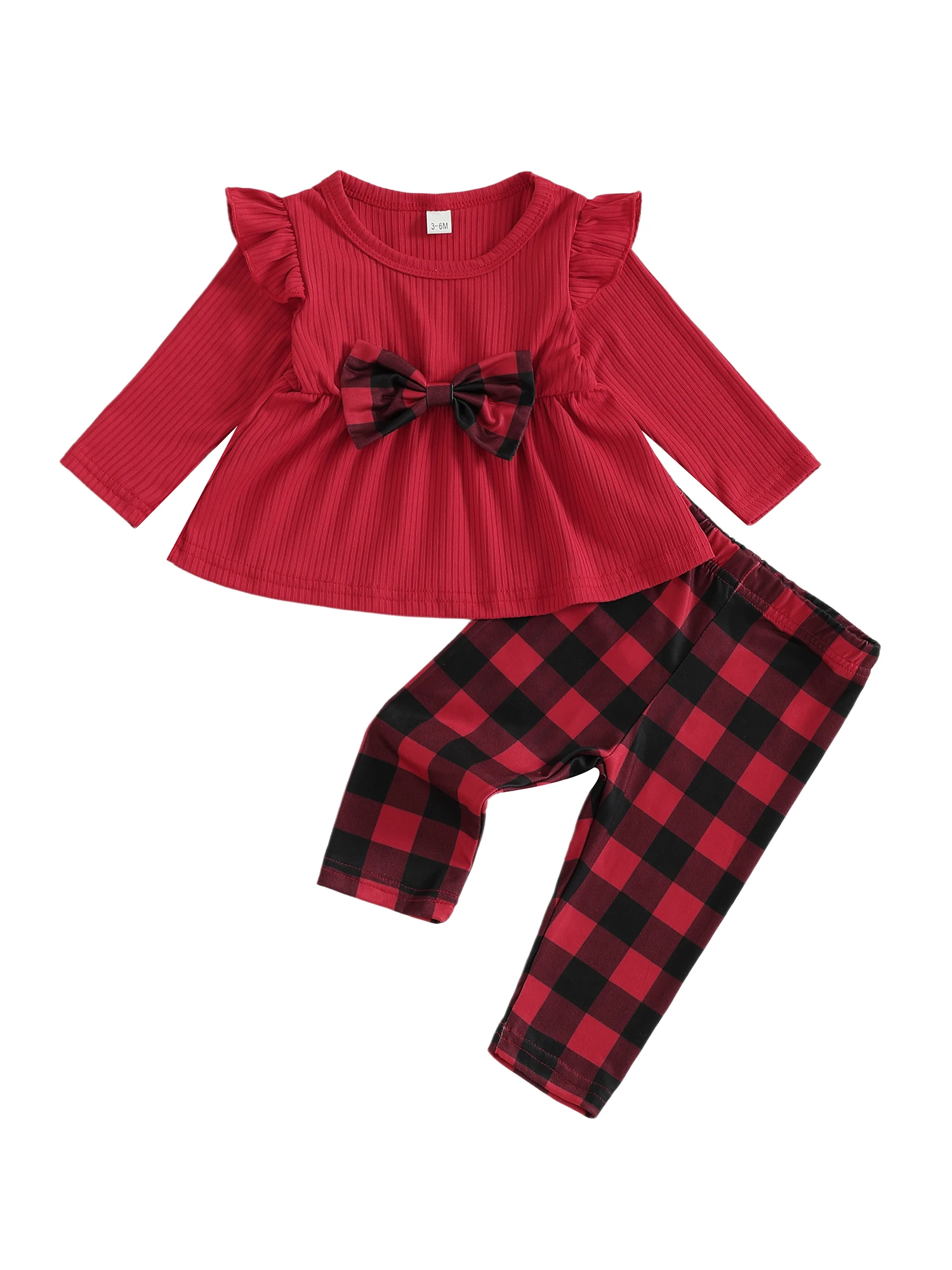 

Adorable Infant Girls 2-Piece Set Stylish Long-Sleeve Shirt and Checkered Trousers for Autumn Ensemble