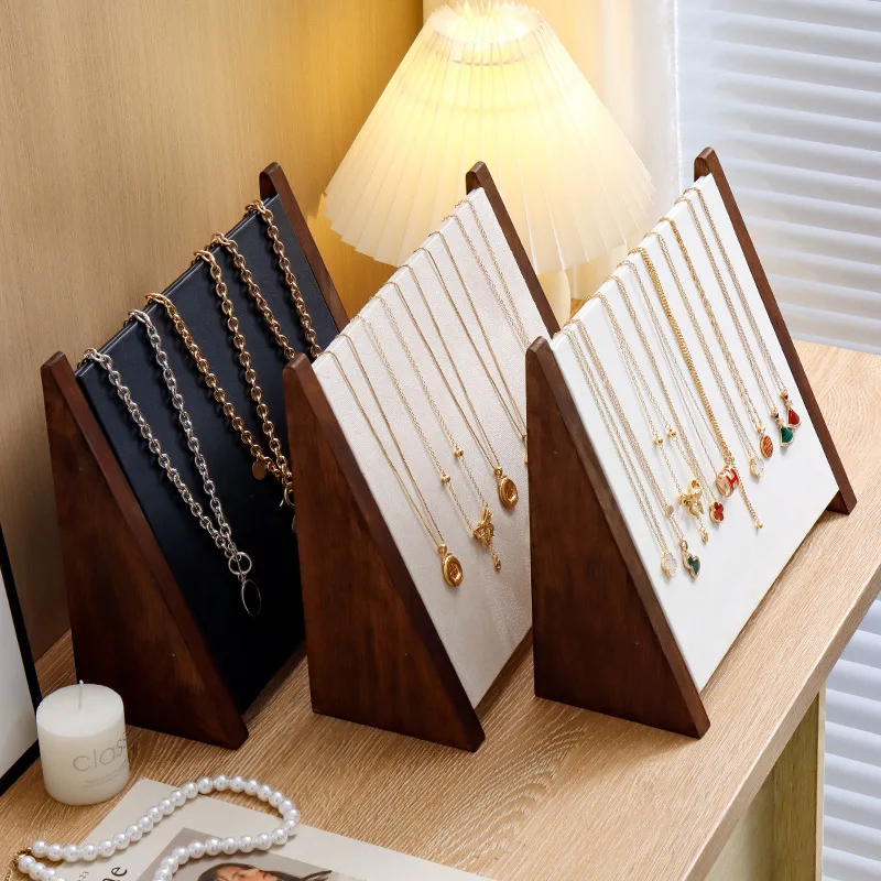 

Wooden Bevel Necklace Display Stand Bracelet Pendant Holder Board Ring Nacklace Jewelry Display Stand