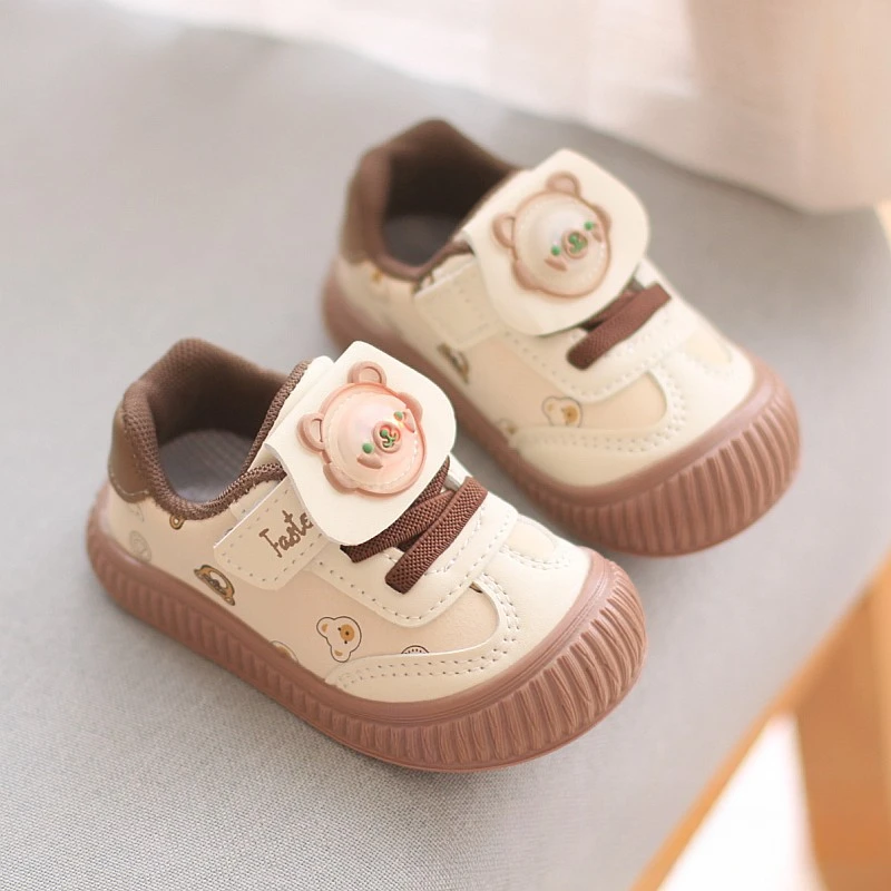 Toddler Boys and Girls PU Leather Casual Shoes with Soft Soles, Anti-skid Design and Light-up Feature, Suitable for All Seasons