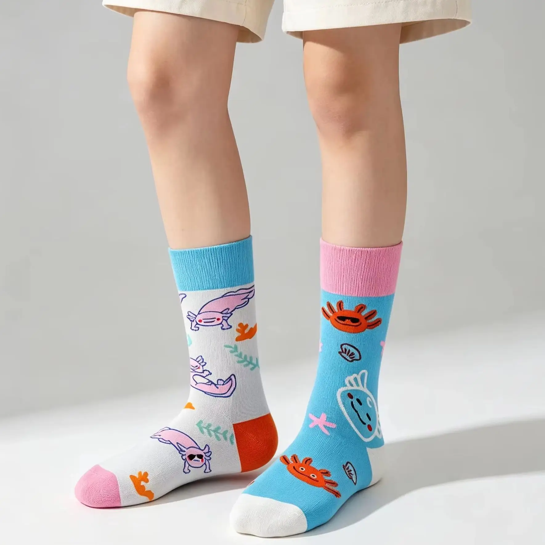 Original Design Cute Pink Axolot Cotton AB Trend Crew Socks Unisex Funny Cartoon Irregular Socks Women Men Skateboard Long Socks