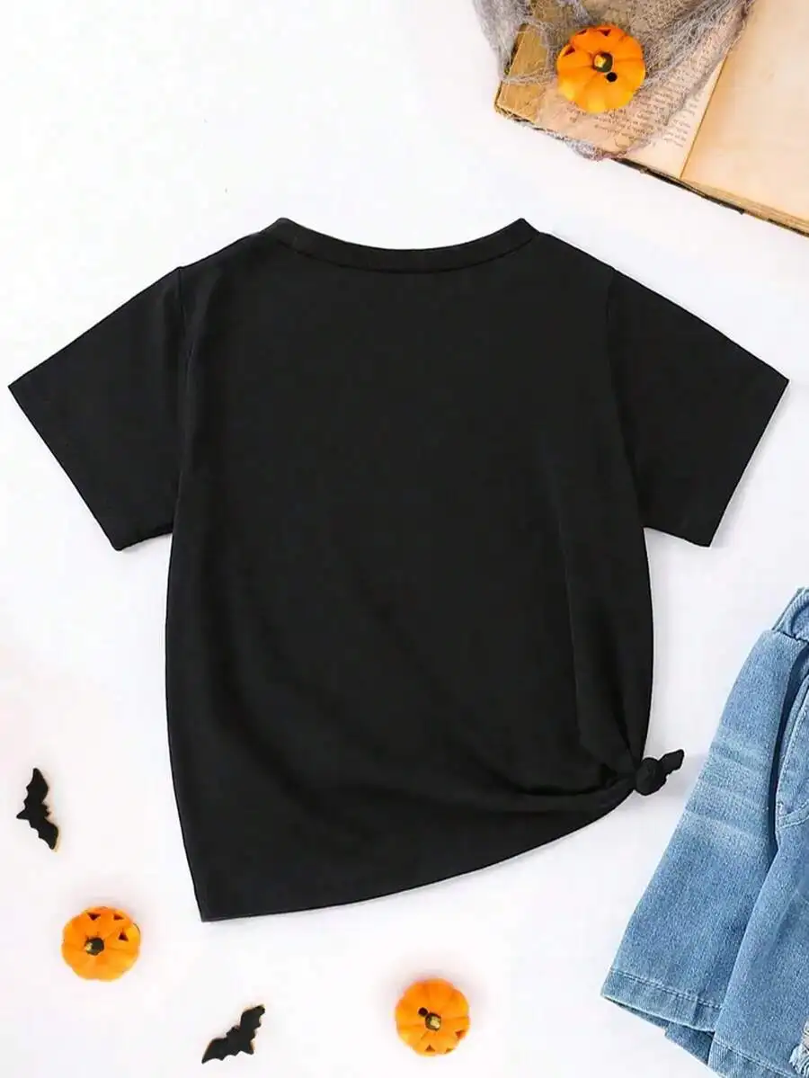 [Soft T-Shirt] Soft, Breathable Girl's Skull Print T-Shirt | Short Sleeve Tee With Gothic Coffin Design For Casual &Amp; Outdoor