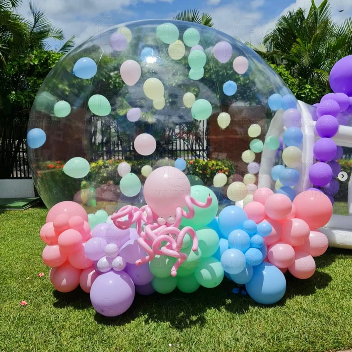 子供用3mインフレータブルバブルバウンスハウス、結婚式パーティー用送風機付き3mドーム型バルーンハウス、インフレータブルバブルテント