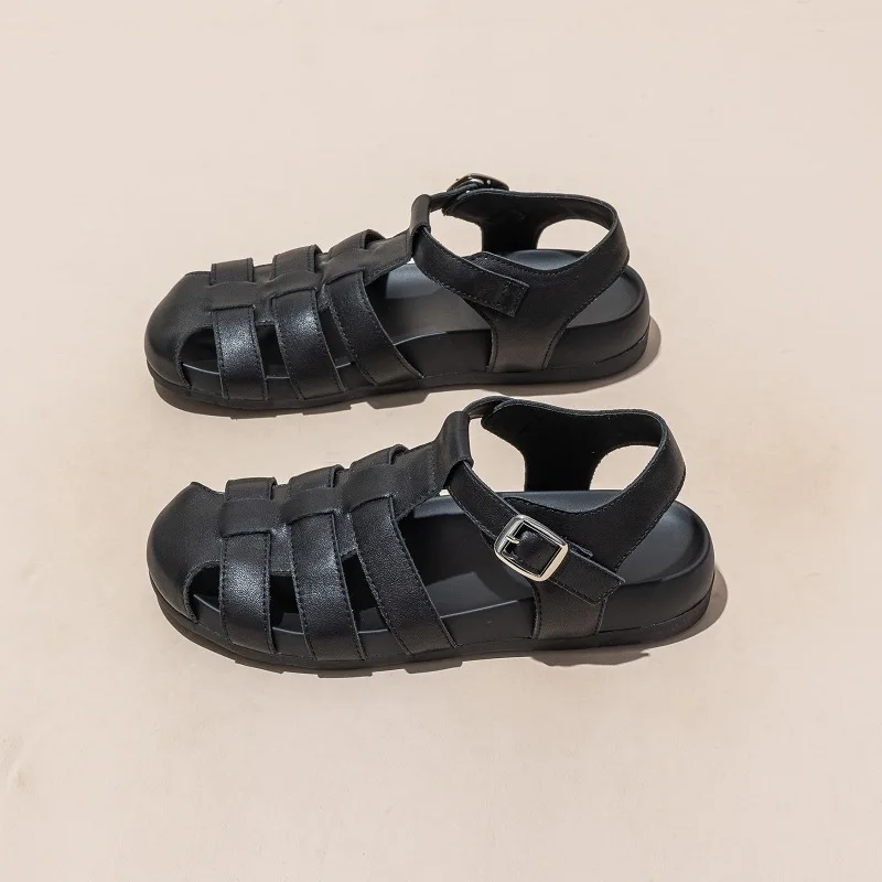 Women's Sandals Summer Baotou Hollowed-out Sandals Fashion Leather Casual Sandal Summer Women's Roman Sandals Sandalias De Mujer