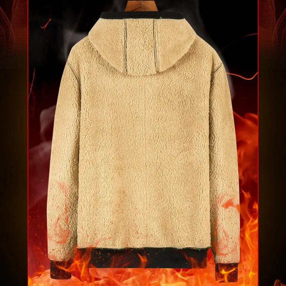 Men Sweatshirt Winter Hooded Jacket Windproof Thicken Warm Coat with Zipper Closure Fleece Lining for Men's Winter Clothing Men