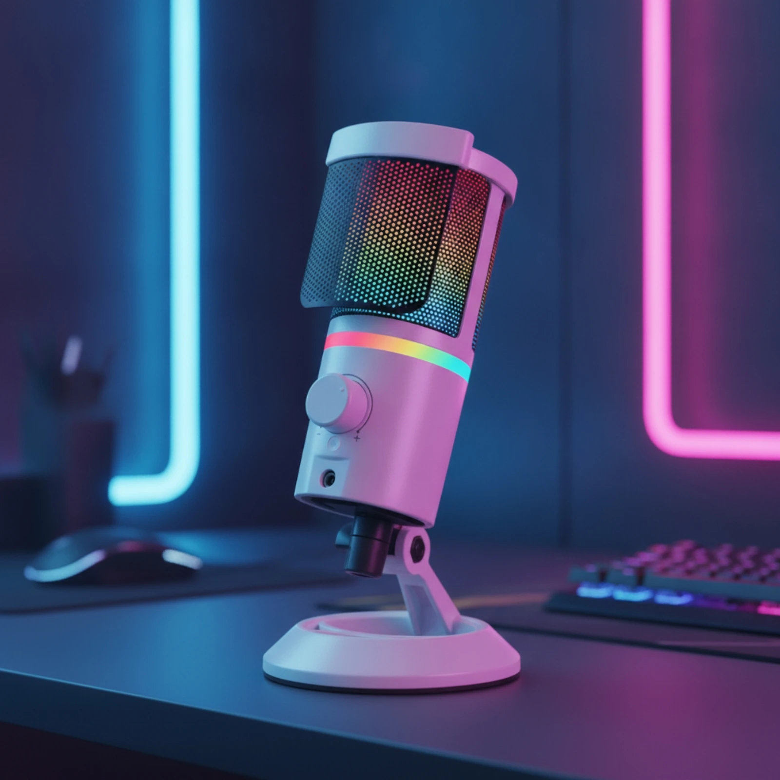 USB Condenser Microphone with Desktop Stand Streaming Microphone with RGB Light for Live Streaming Podcast view 2