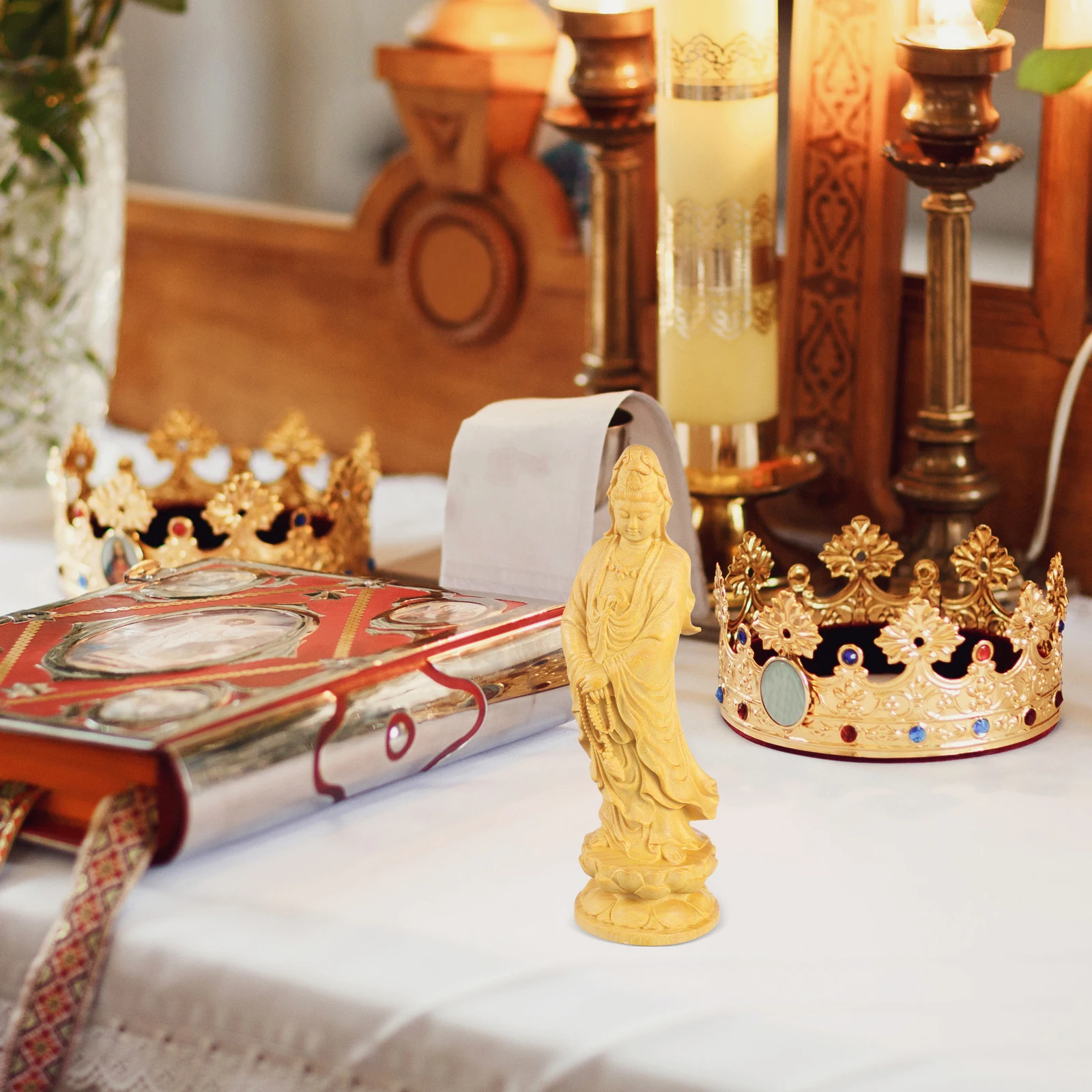 

1pc Guanyin Guanyin Statue Carving Buddha Home Office Decor Religious Sculpture Craft Desktop Ornament